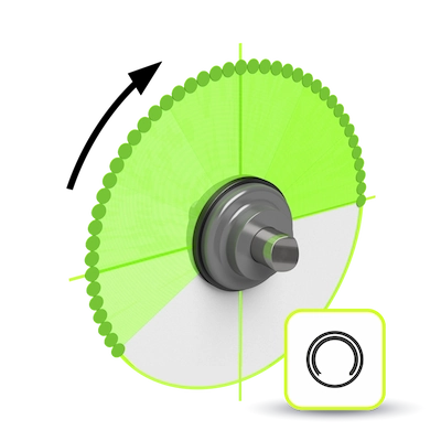 Dual Sweep shaft alignment diagram showing a continuous green measurement arc over 180 degrees.