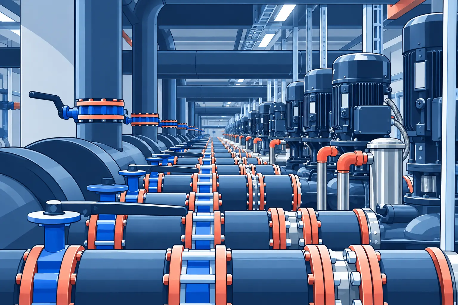 Piping system in industrial facility.